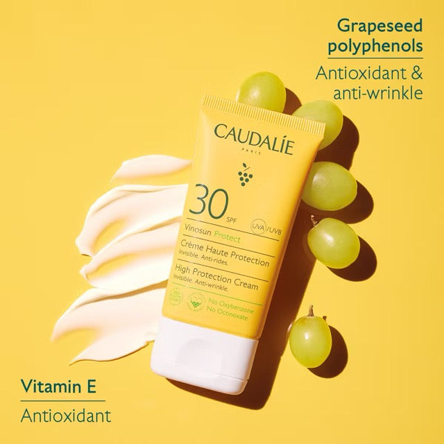 Caudalie Vinosun Protect SPF30 High Protection Sunscreen Cream tube, packaging detail