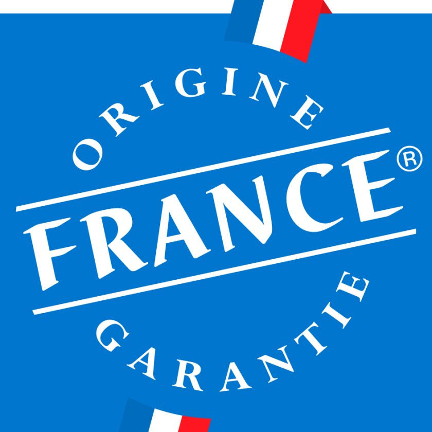 Logo of 'Origine France Garantie' with a blue background and French flag elements.