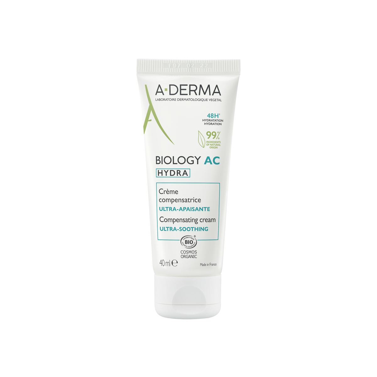 A-Derma Biology AC Hydra Ultra-Soothing Compensating Cream 40ml, front of the tube