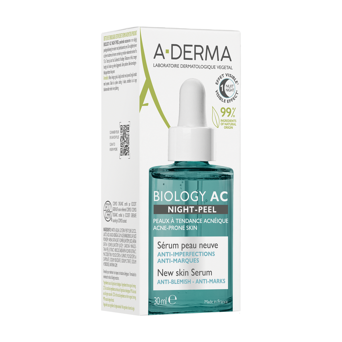 A-Derma Biology AC 30ml, box and glass bottle