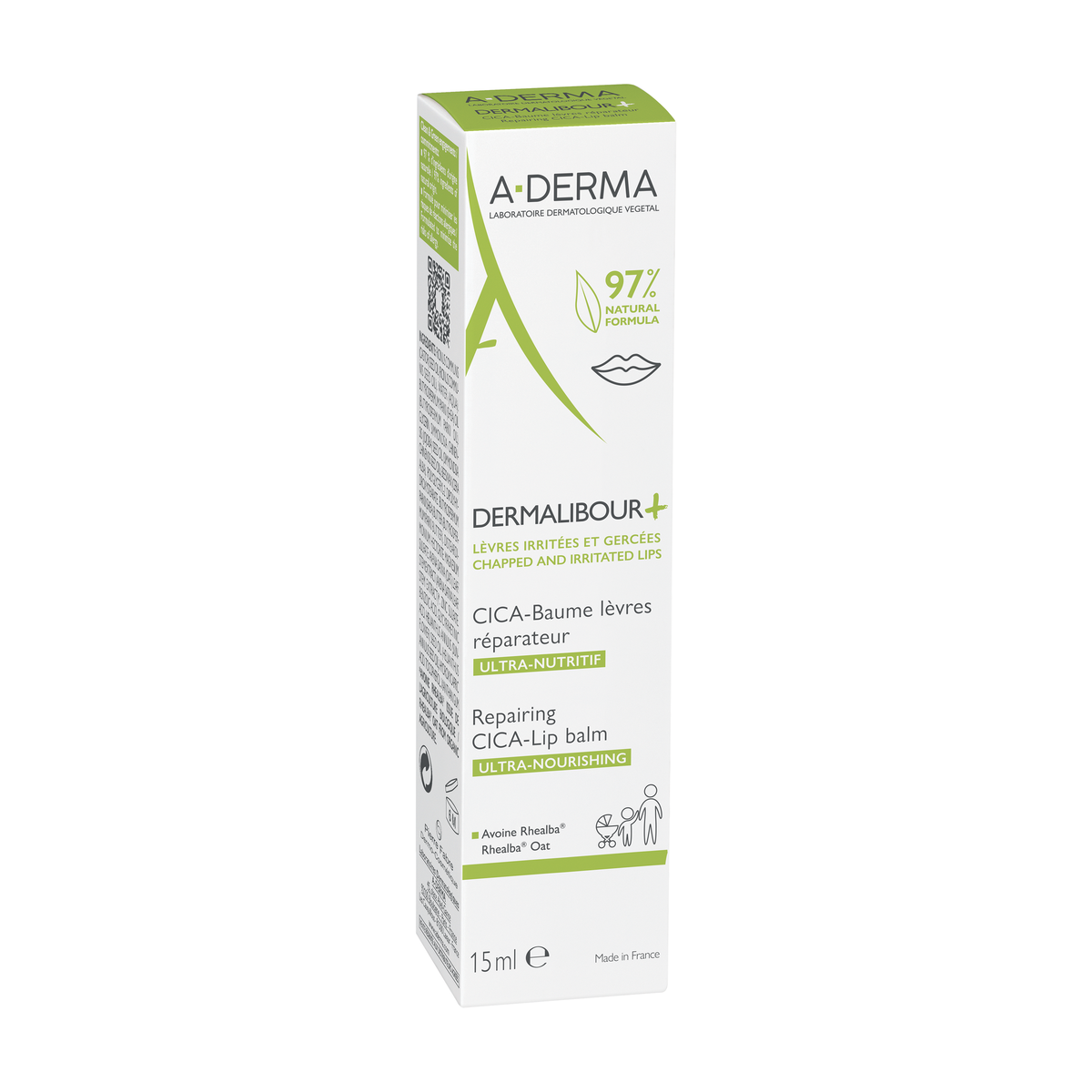 A-Derma Dermalibour+ 15ml, side view of the box
