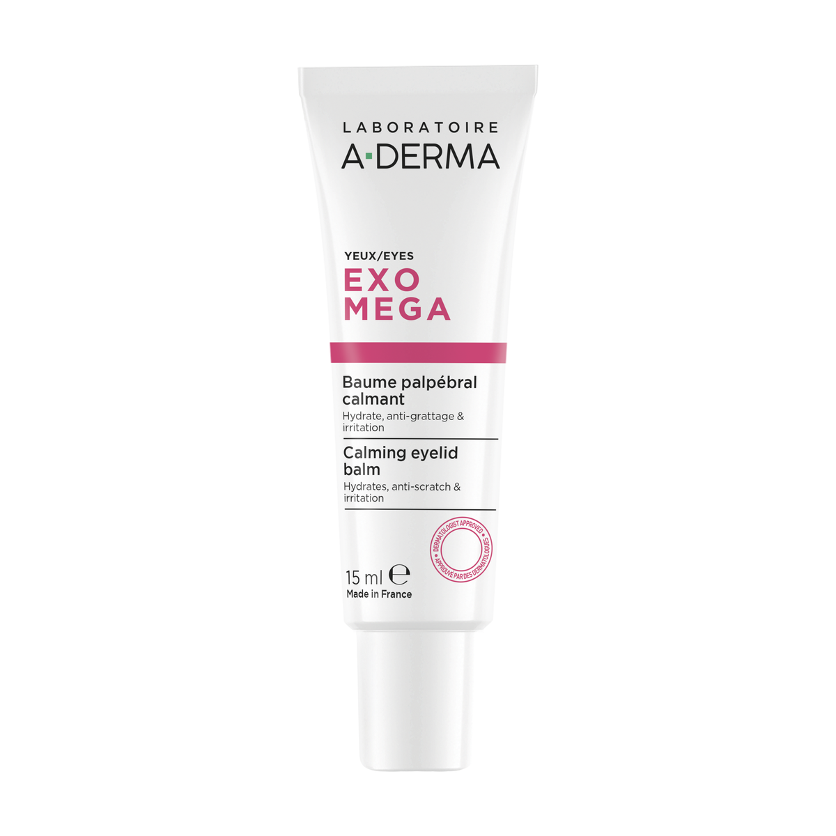 A-Derma Exomega Calming Eyelid Balm 15ml, front of the tube