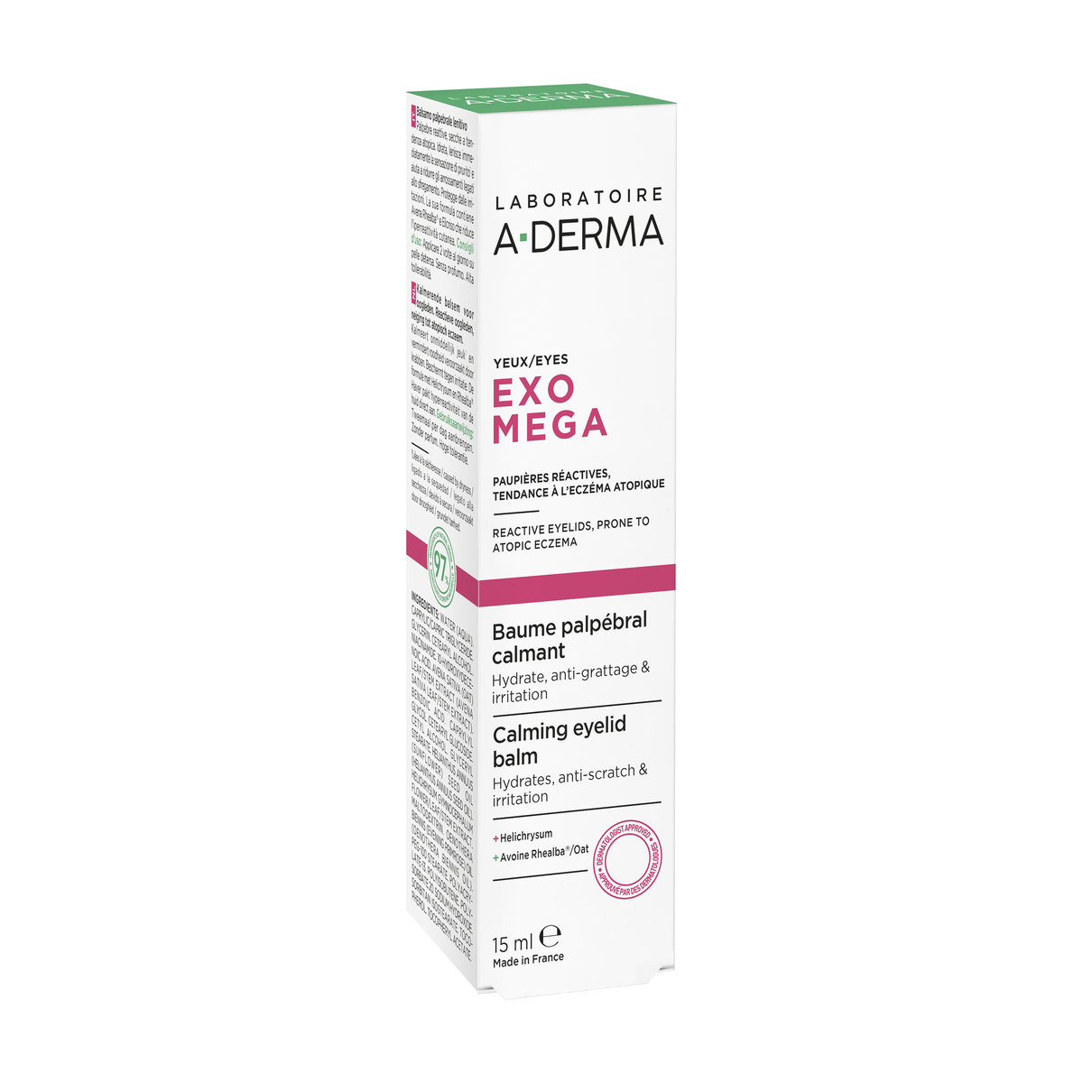 A-Derma Exomega 15ml, side view of the box