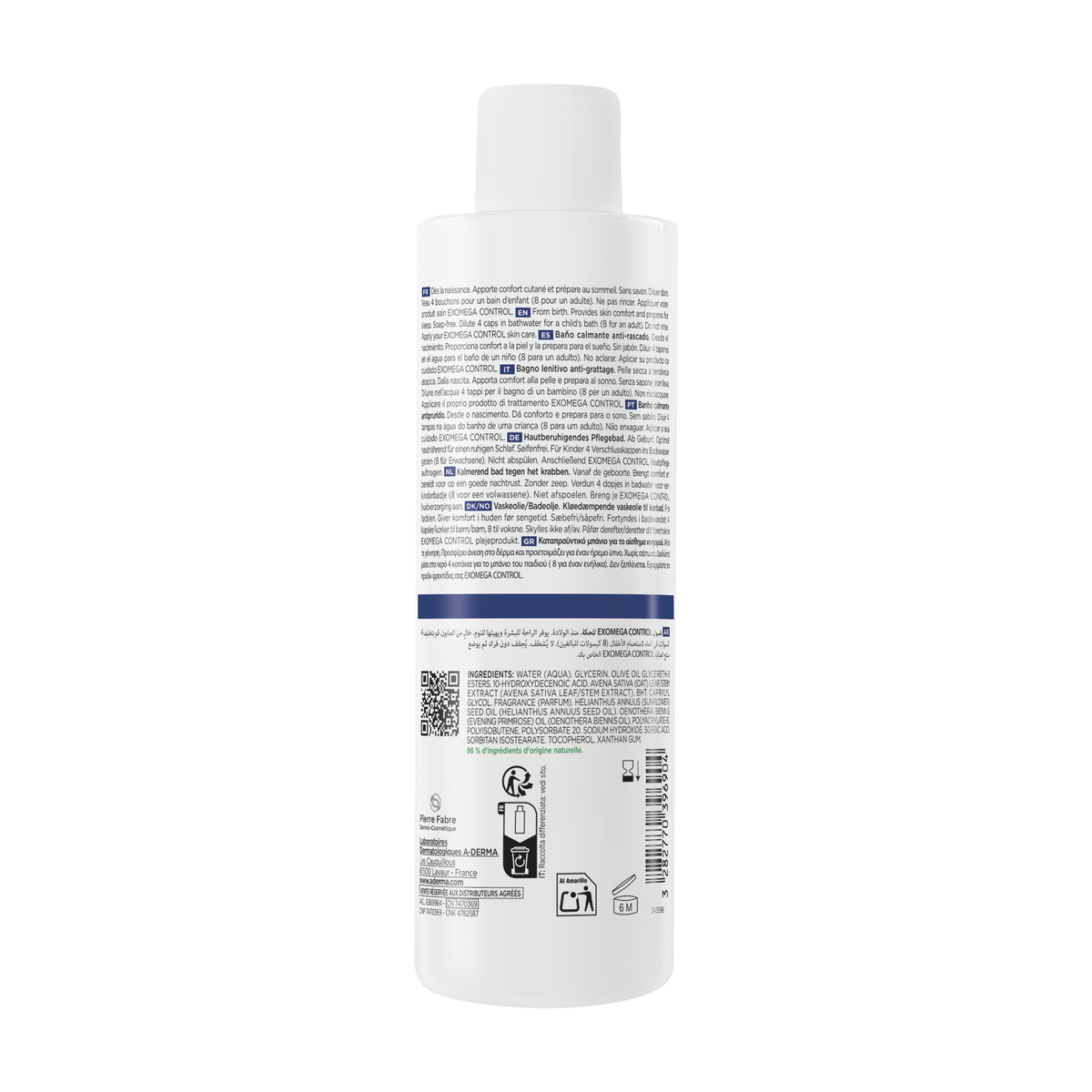A-Derma Exomega Control, back label with ingredient list