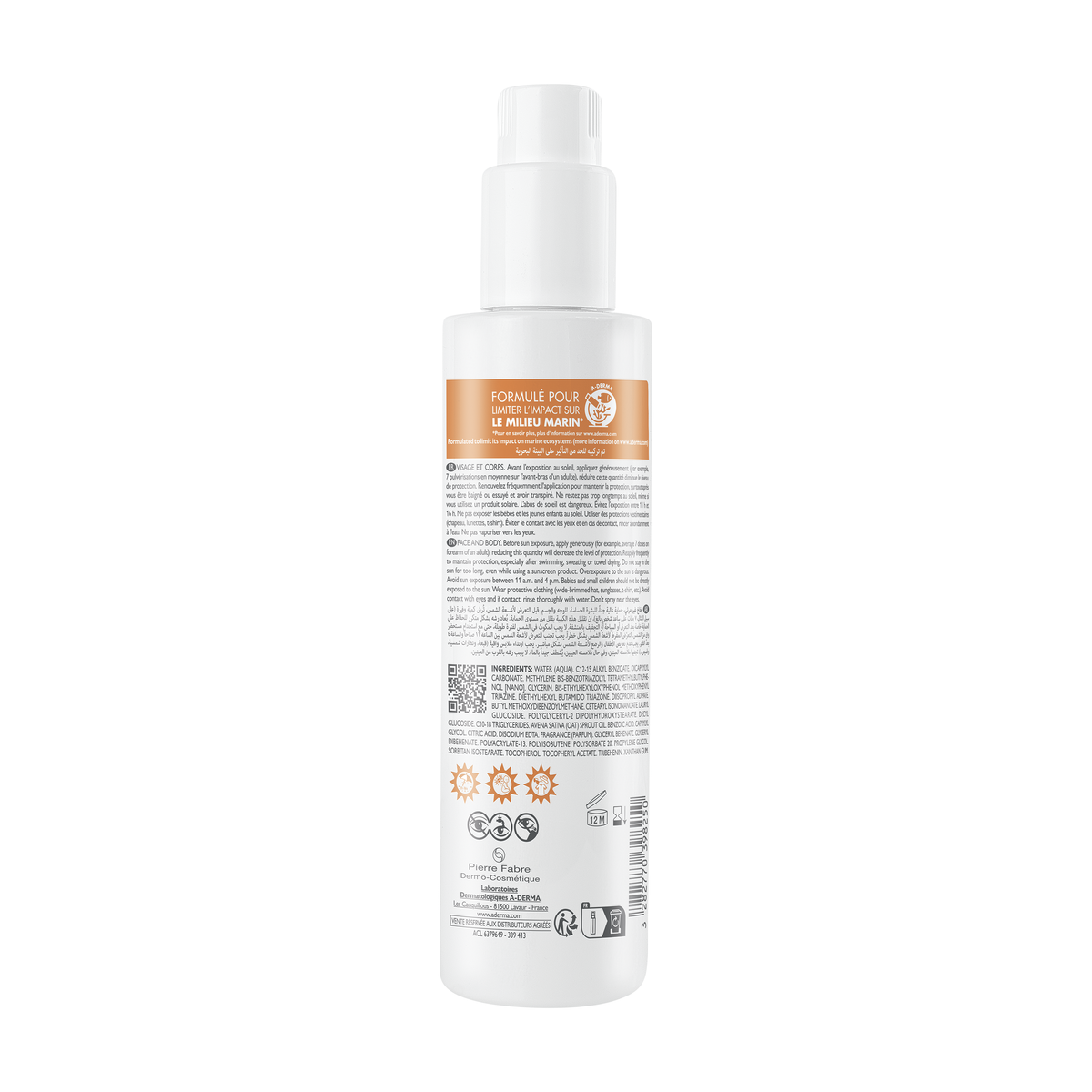 A-Derma Protect 200ml, back label with ingredient list