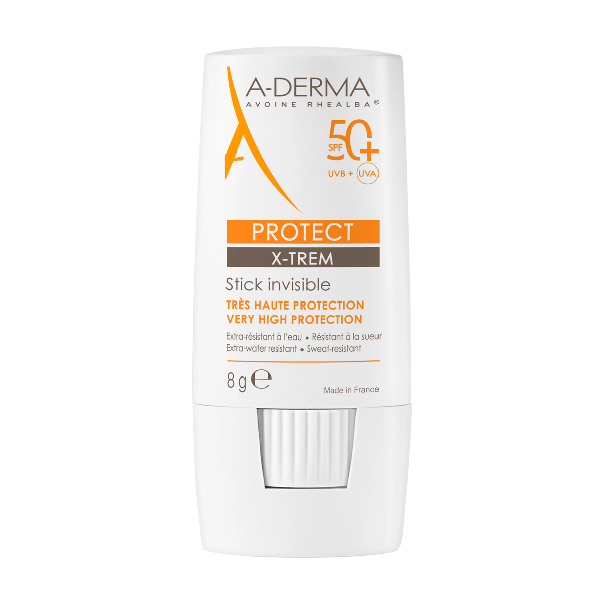 A-Derma Protect X-Trem Invisible Sunscreen Stick SPF 50+ 8g, front of the stick