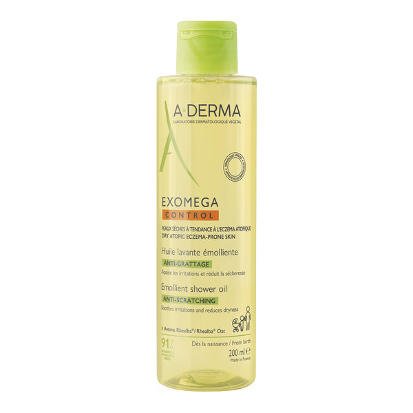 A-Derma Exomega Control Emollient Cleansing Oil 200ml, front of the flip-top bottle