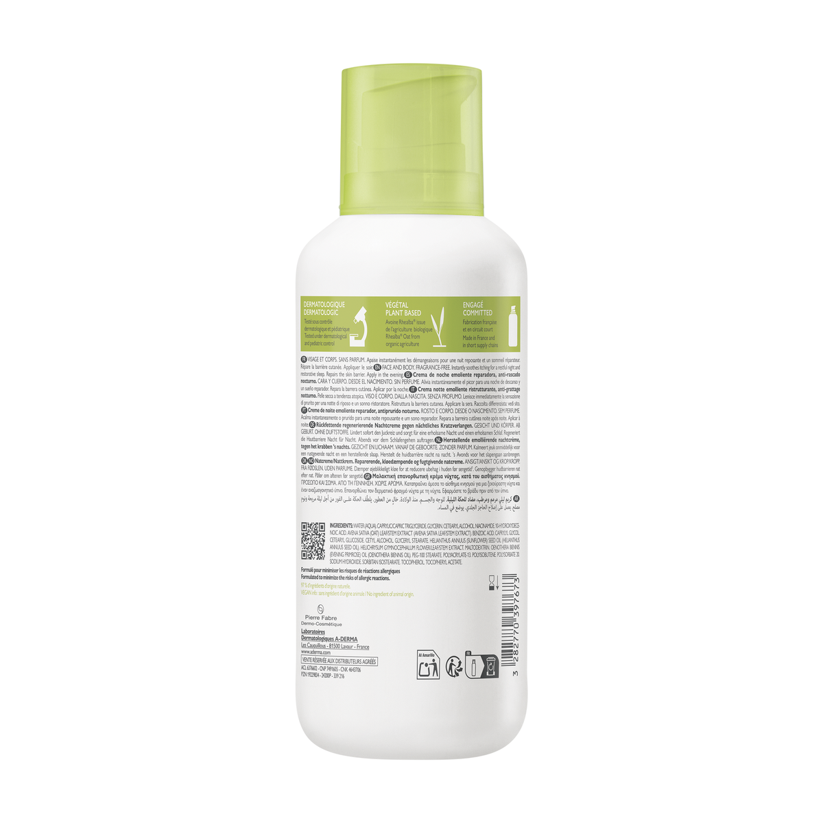 A-Derma Exomega Control, back label with ingredient list