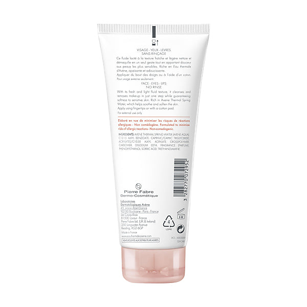 Avène 3 in 1 Cleansing Fluid, back of the tube