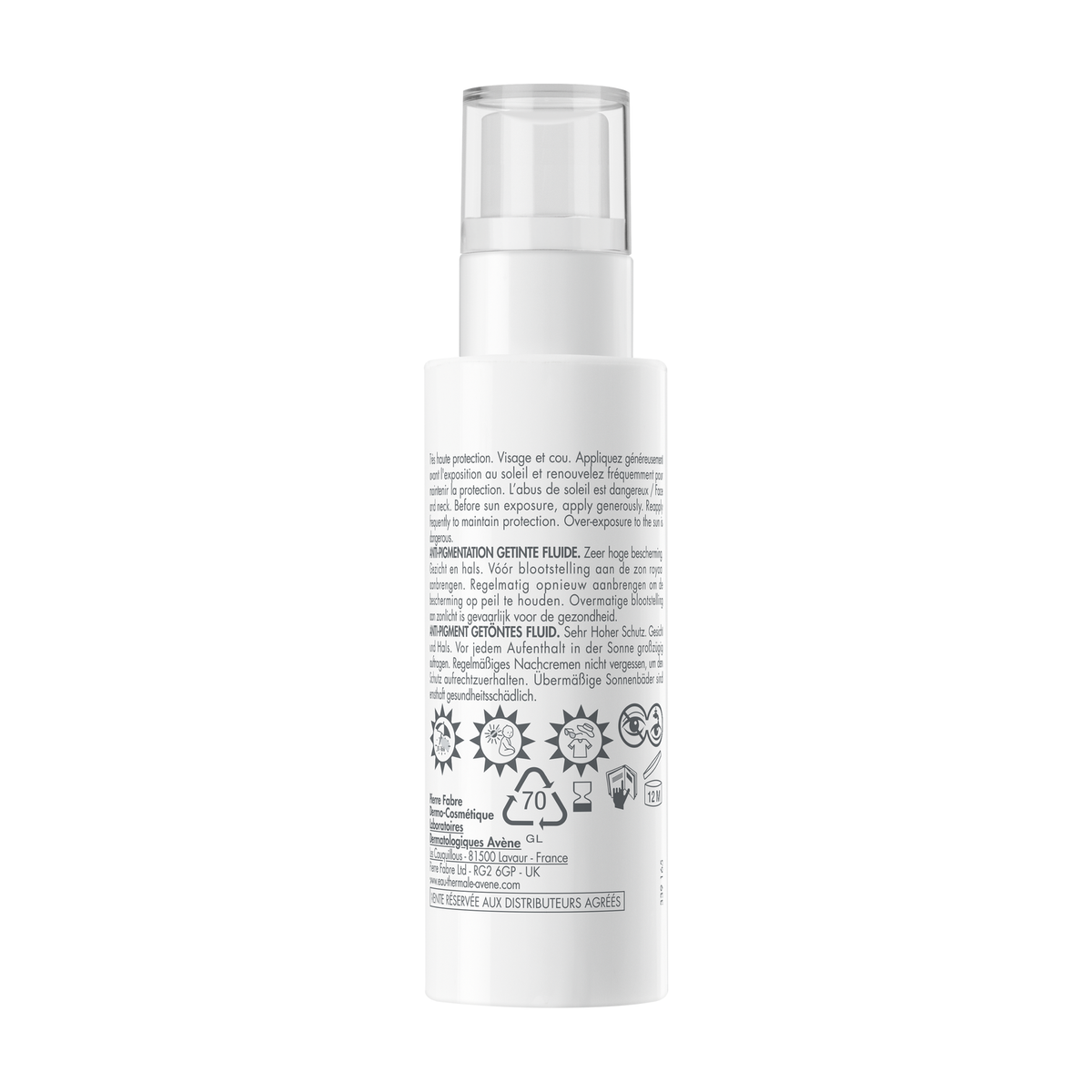 Avène Anti-Pigmentation, back of the pump bottle with directions