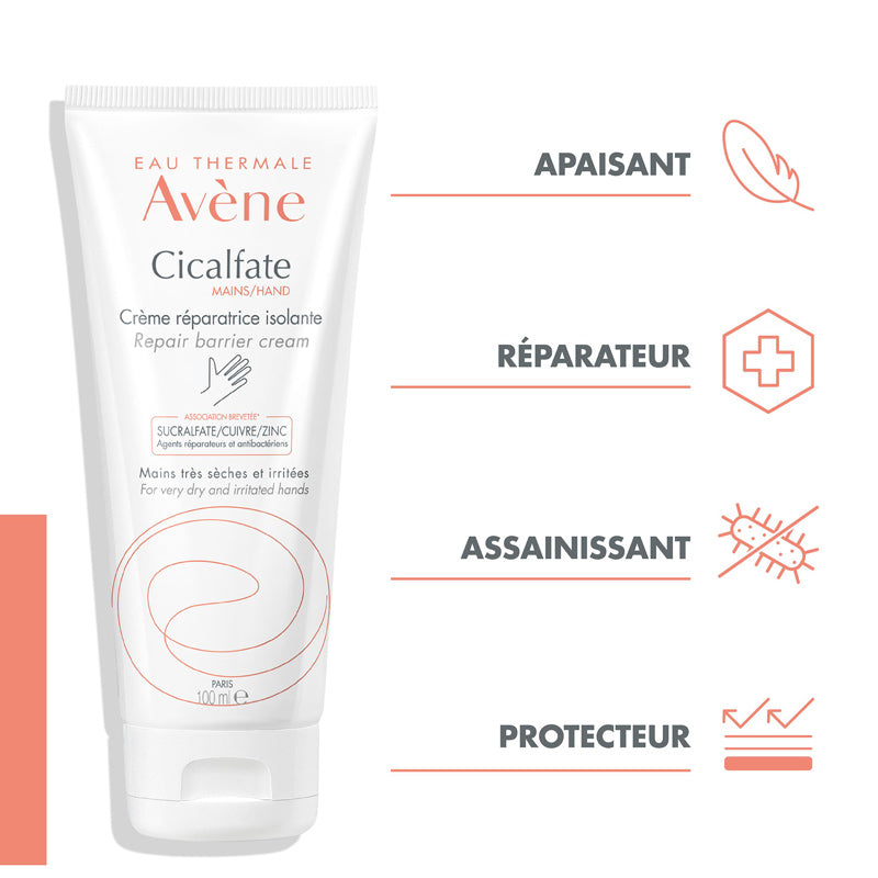 Avène Cicalfate, tube with four feature icons in French
