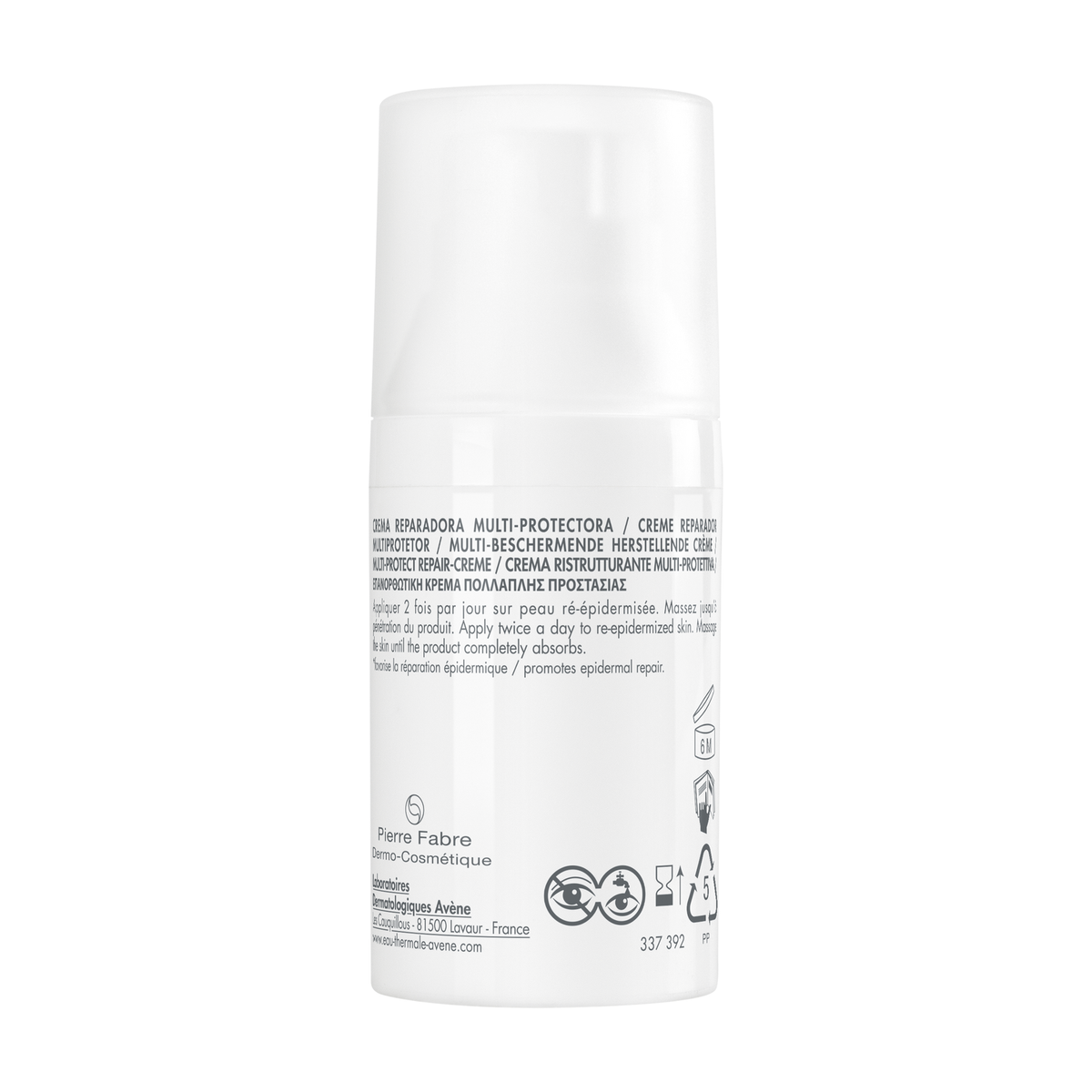 Avène Cicalfate+, back of the pump bottle with directions