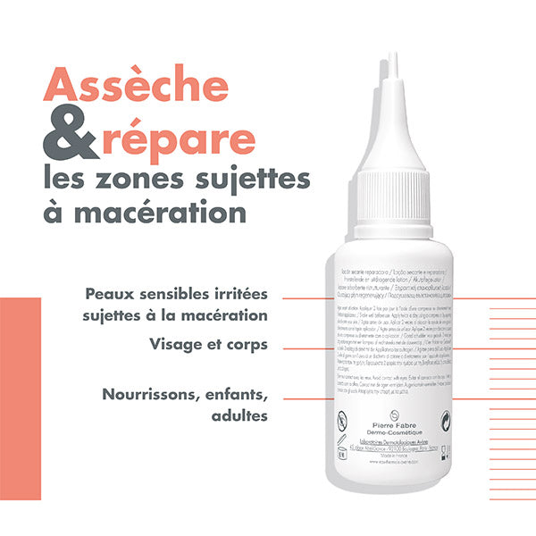 Avène Cicalfate, back of the nozzle-tip bottle with callouts in French