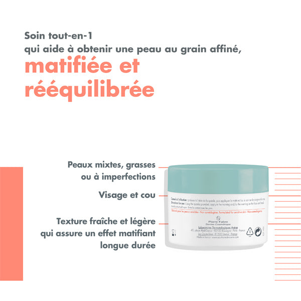 Avène Cleanance, back of the jar with benefits in French