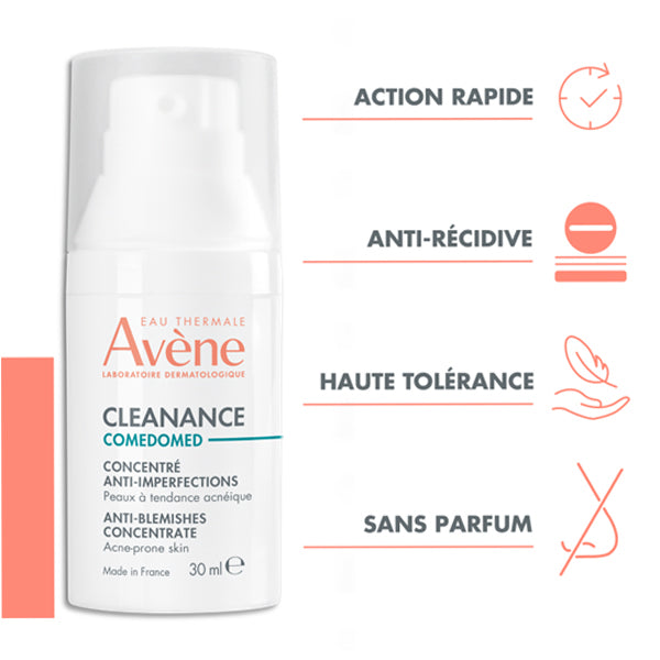 Avène Cleanance, pump bottle with four feature icons in French