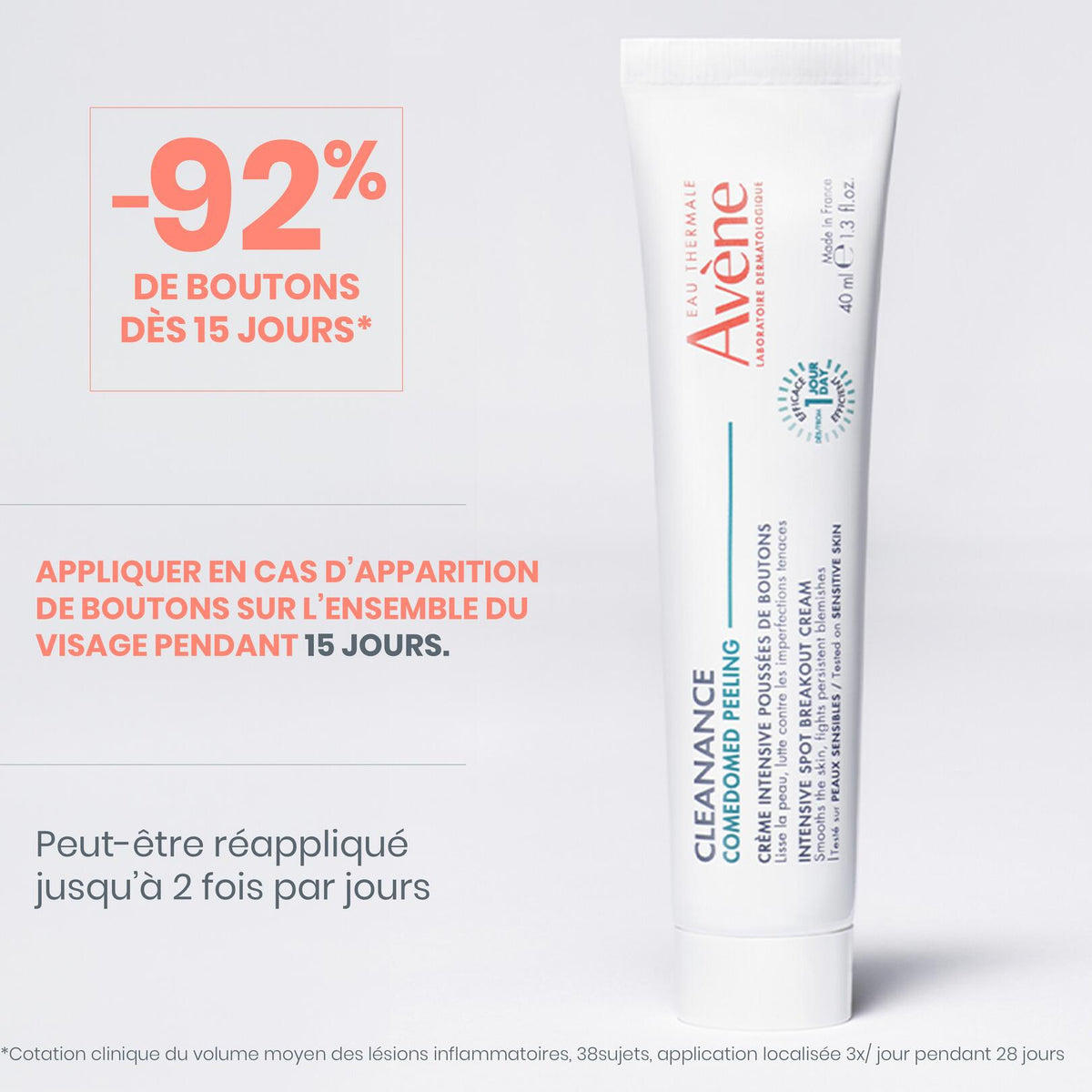 Avène Cleanance, tube with study results and directions in French