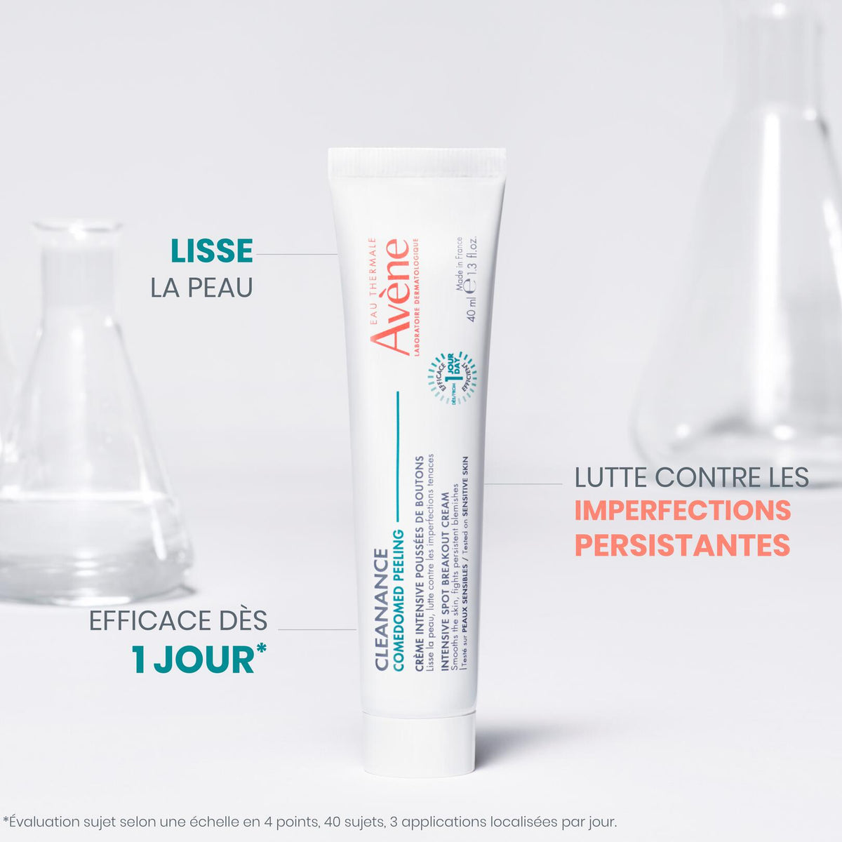 Avène Cleanance, tube with three benefit callouts in French