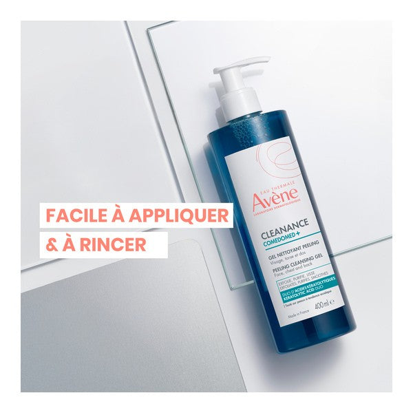 Avène Cleanance, pump bottle on glass panes with a caption in French