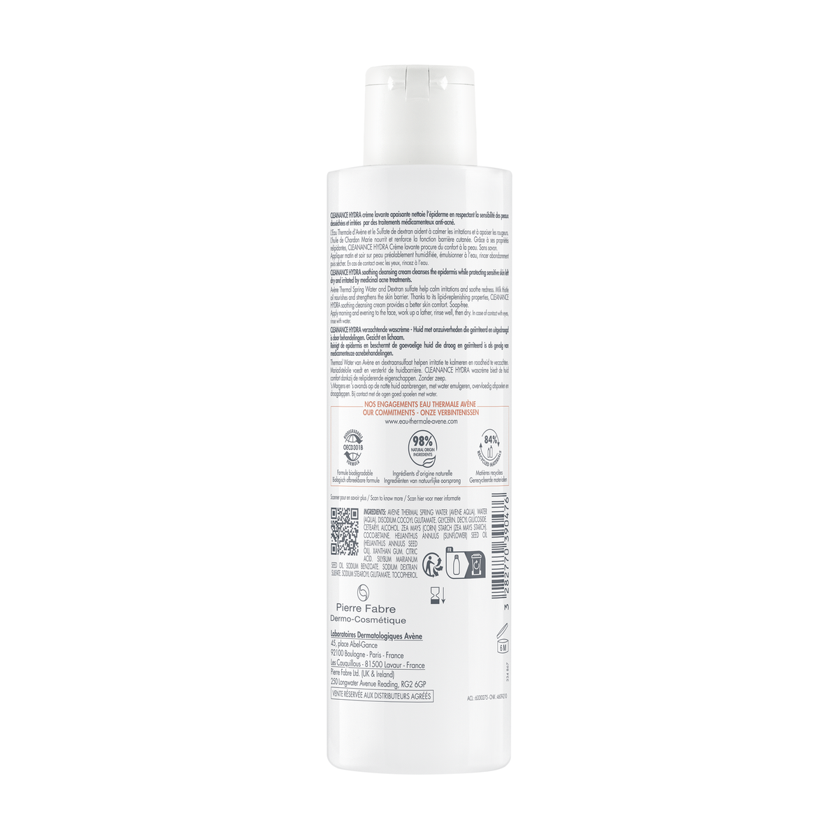 Avène Cleanance, back label with ingredient list