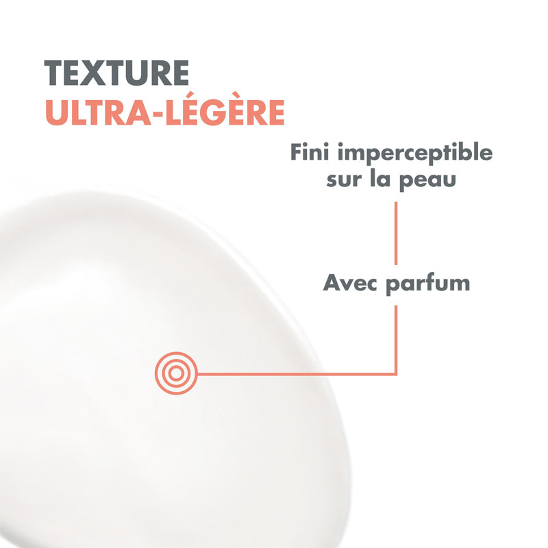 Avène Cleanance, cream texture swatch with captions in French