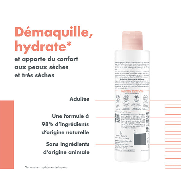 Avène Cleansing Milk, back of the bottle with callouts in French