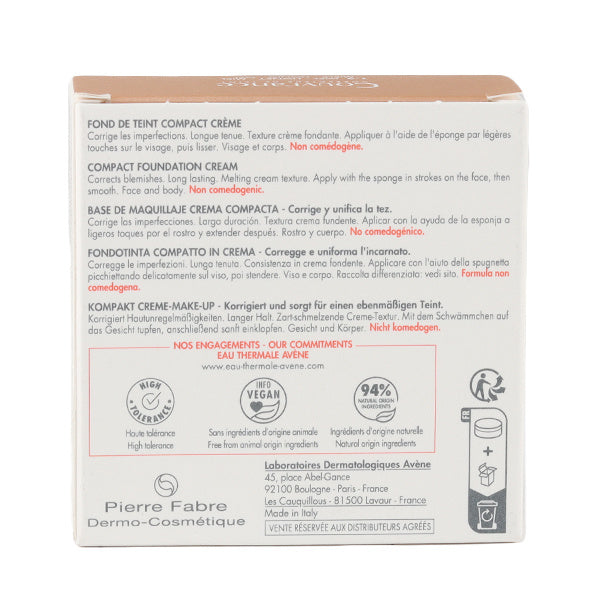 Avène Couvrance, back of the box