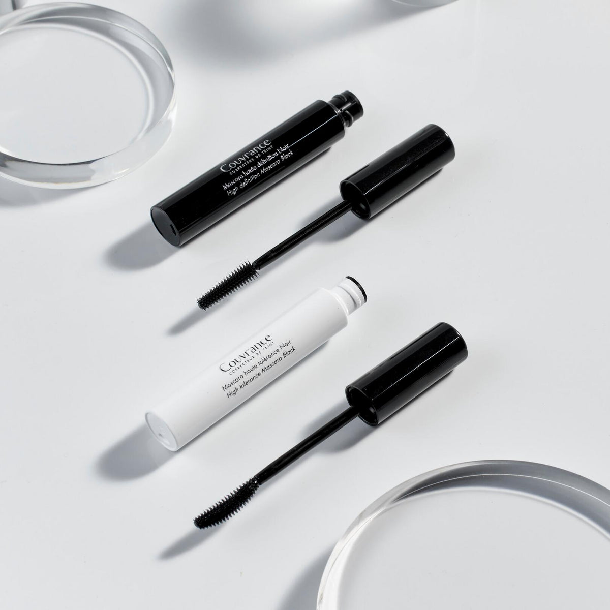 Avène Couvrance, black and white mascaras with their wands