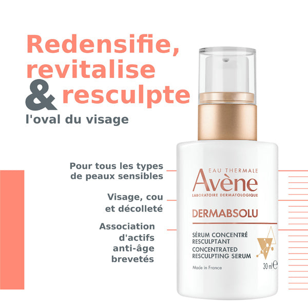 Avène DermAbsolu, pump bottle with benefits in French