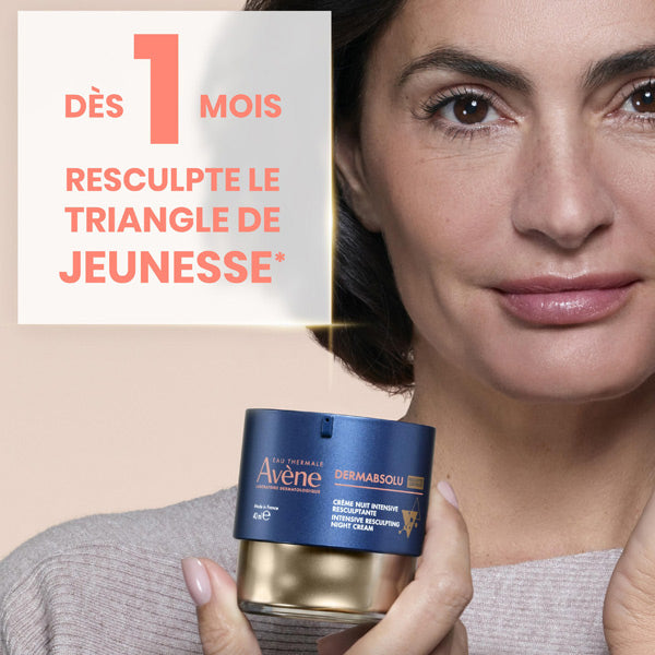 Avène DermAbsolu, woman holding the jar with study results in French