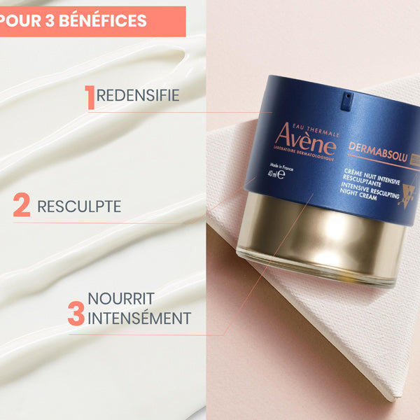 Avène DermAbsolu, jar with three benefits in French