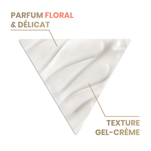 Avène DermAbsolu, cream texture swatch with captions in French