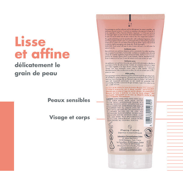 Avène Body, back of the tube with callouts in French