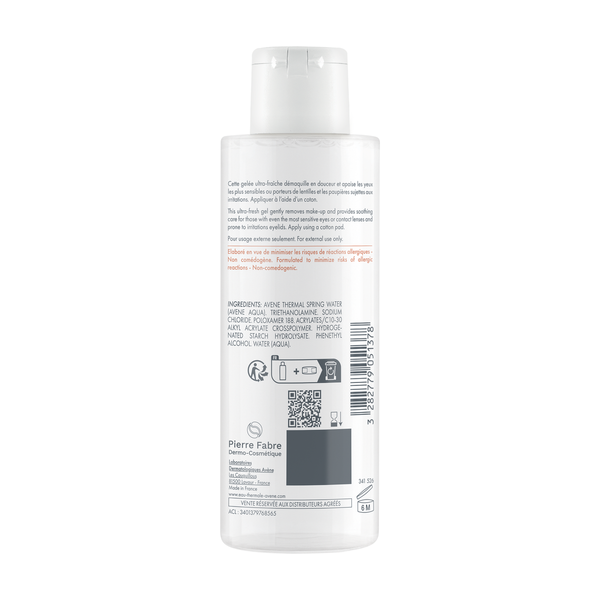 Avène Les Essentiels, back label with ingredient list