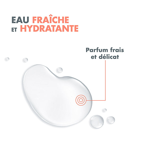 Avène Gentle Toner, lotion texture swatch with captions in French