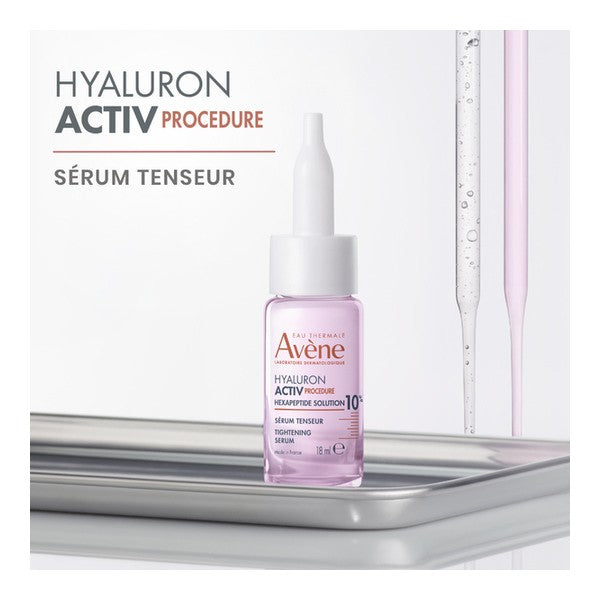 Avène Hyaluron Activ, dropper bottle on a steel tray with a heading in French