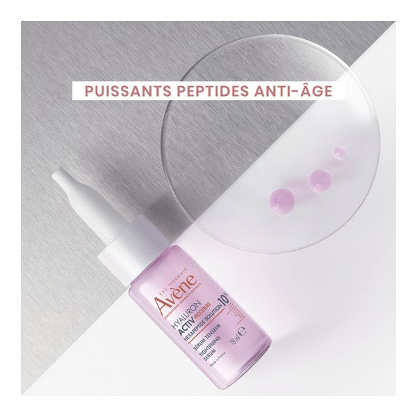 Avène Hyaluron Activ, dropper bottle beside a glass dish with serum drops