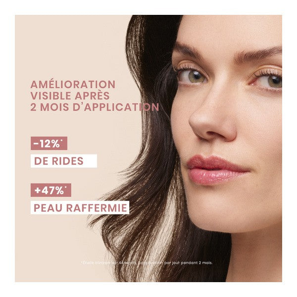 Avène Hyaluron Activ, close-up of a woman's face with study results in French