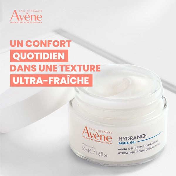 Avène Hydrance, open jar showing the cream with a caption in French