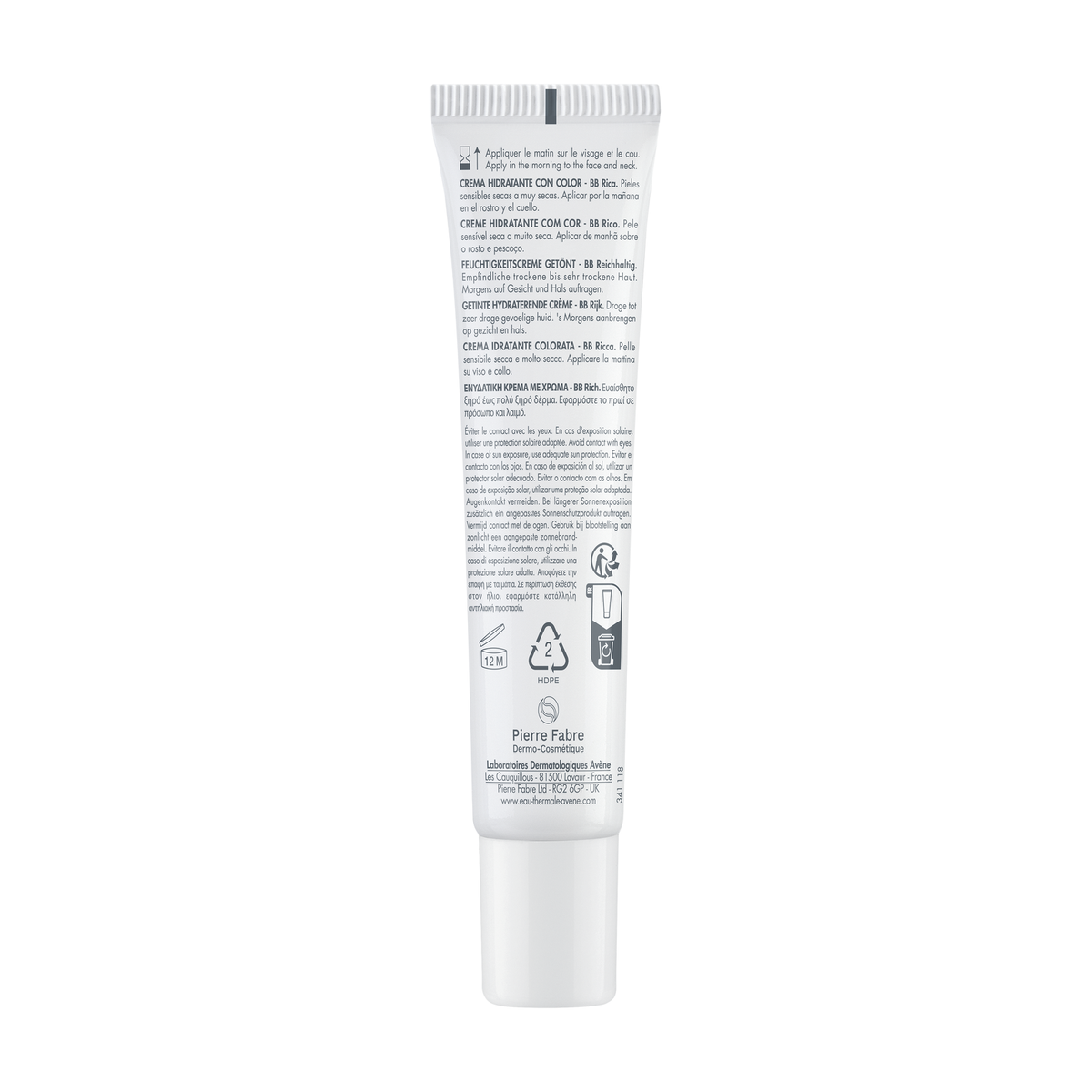 Avène Hydrance, back of the tube with directions