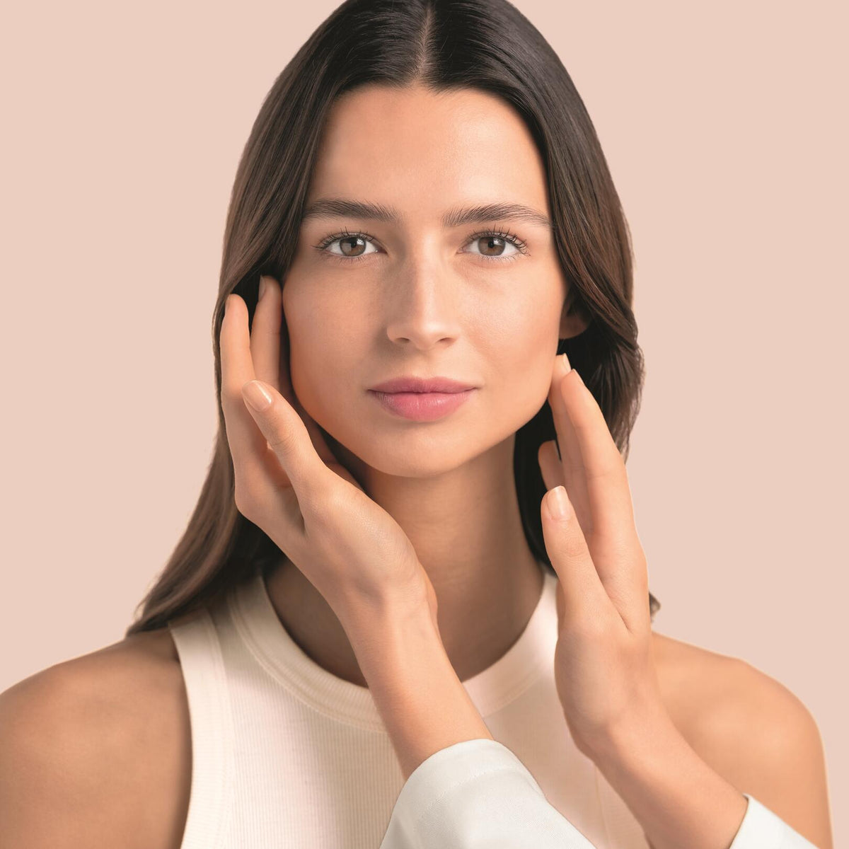 Avène Hydrance, woman touching her face with both hands
