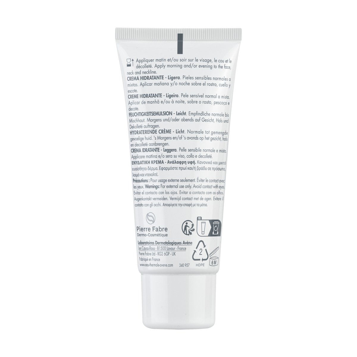 Avène Hydrance, back of the tube with directions