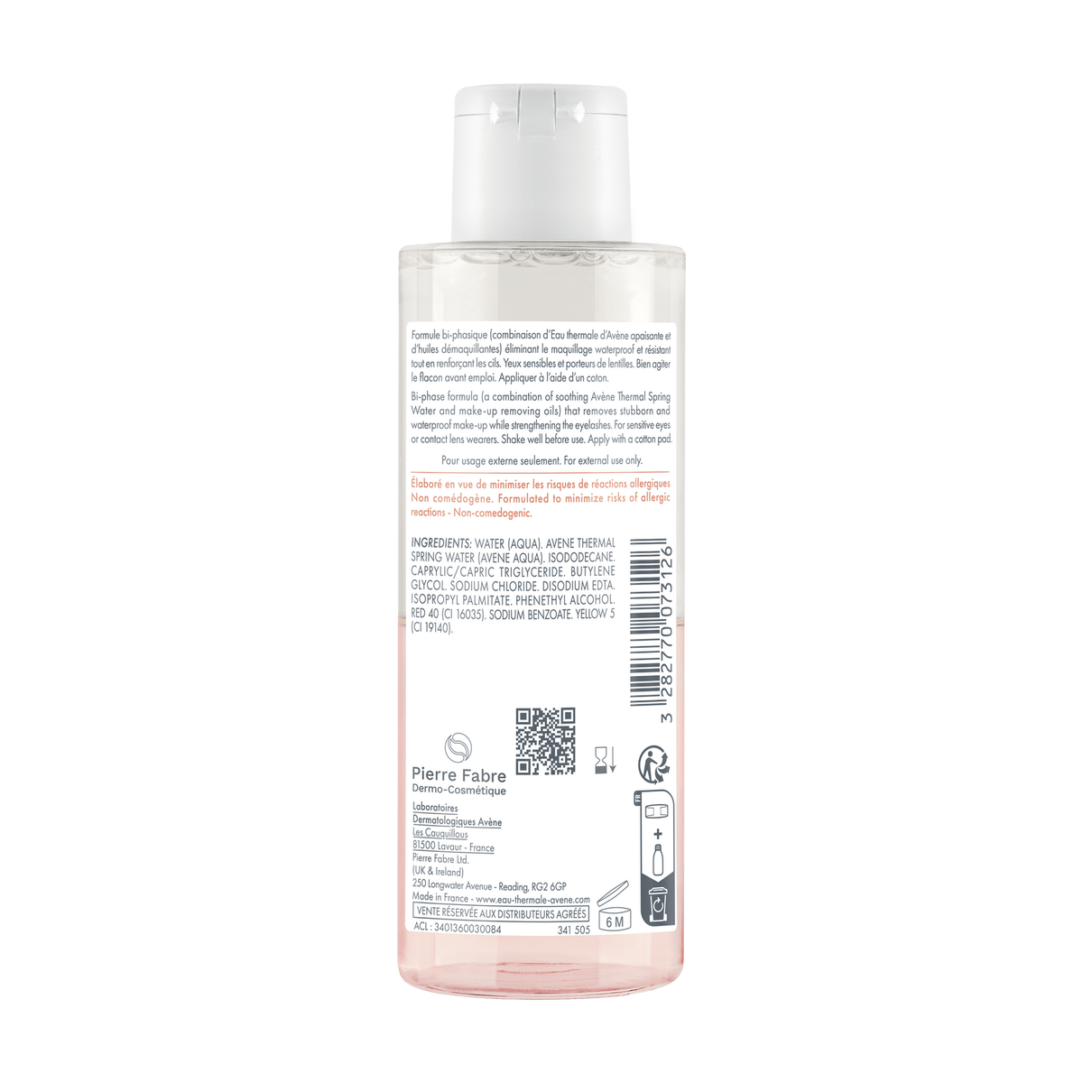 Avène Les Essentiels, back label with ingredient list