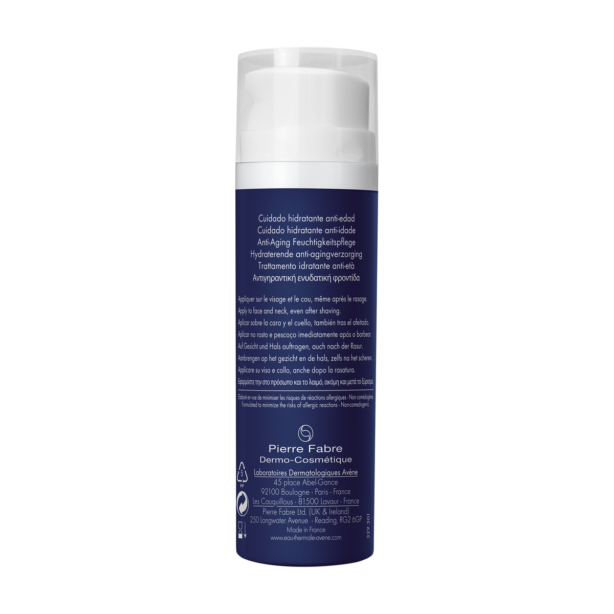 Avène Men, back of the pump bottle with directions