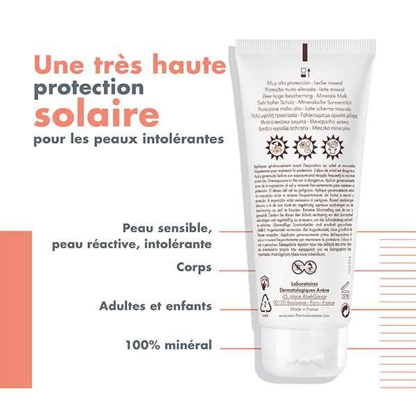 Avène Solaire, back of the tube with captions in French