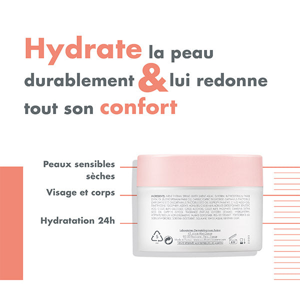 Avène Body, back of the jar with callouts in French