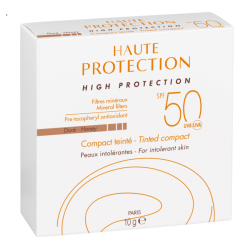Avène Solaire High Protection Compact Tinted Gold SPF 50 10g mineral sunscreen compact, packaging detail