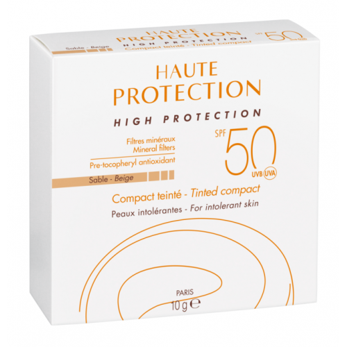 Avène Solaire High Protection Compact Tinted Sand SPF 50 10g mineral sunscreen compact, packaging detail