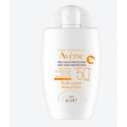 Avène Solaire Mineral Fluid SPF 50+ 40ml tube, a French pharmacy mineral sunscreen for sensitive skin, view 1