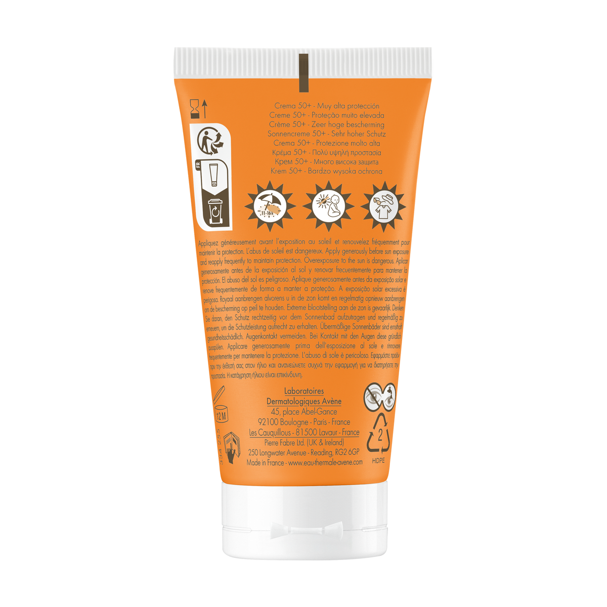 Avène Solaire, back of the tube with directions