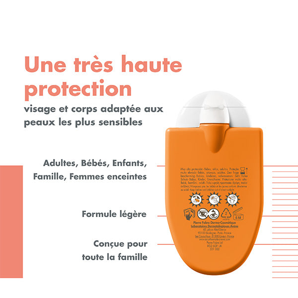 Avène Solaire, back of the bottle with captions in French